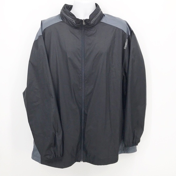 Reebok Full Zip Hooded Black and Gray Windbreaker Men's Size 2XL